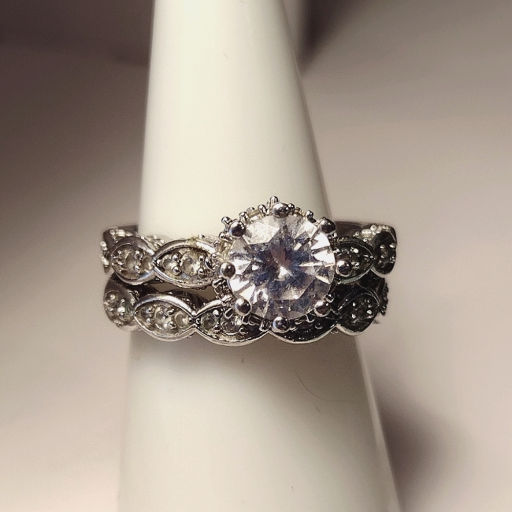 Size 7 - Sterling Silver Plated White Sapphire Bridal Engagement/Wedding Rings